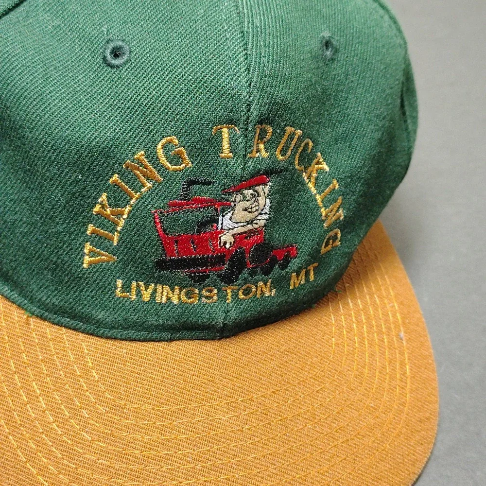 VINTAGE Otto Trucker Hat Cap Snapback Green Viking Trucking Wool Blend Montana